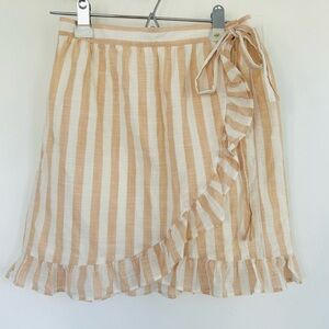 J. Crew High-Rise Striped Wrap Skirt with Ruffles - Cream/Nude/Peach
